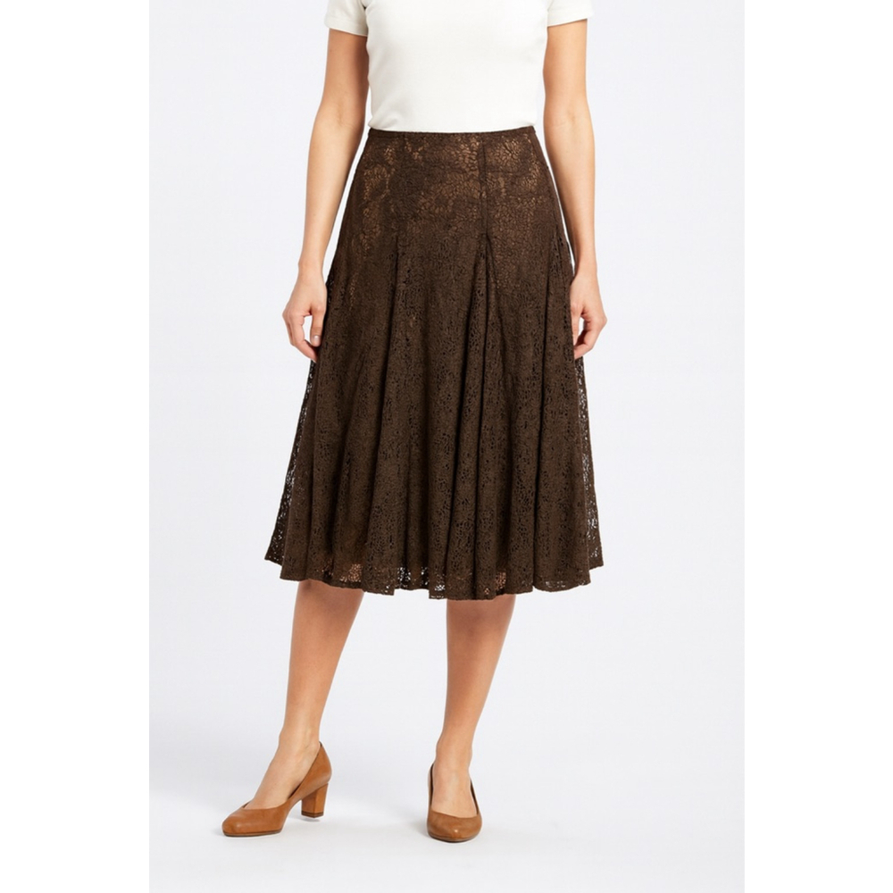 Coldwater Creek Vintage Spirit Brown Lace Gored Skirt Boho Cottagecore Sz 10